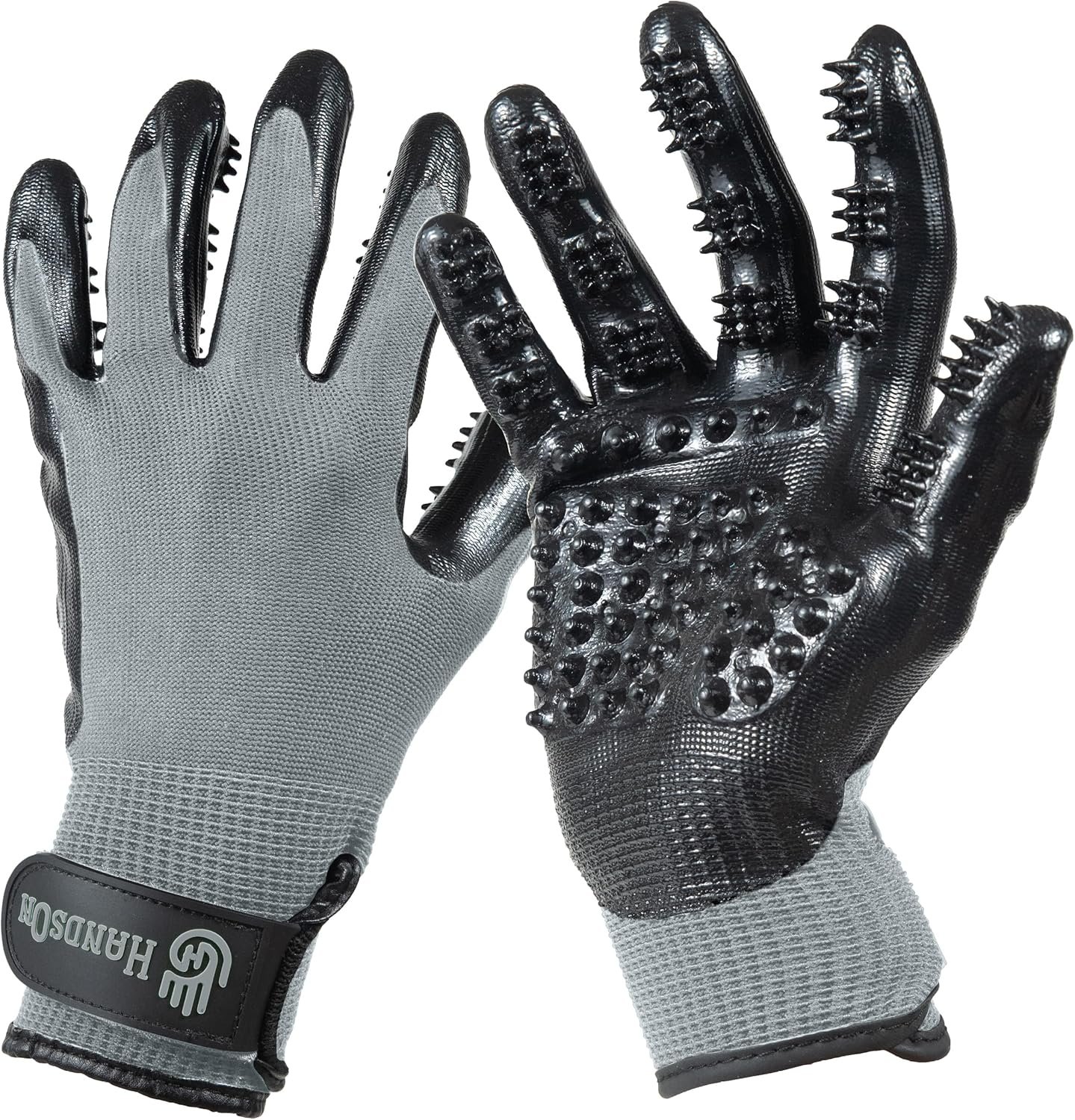 Small (1 Pair) Grey_01 H HANDSON Pet Grooming Gloves - Image 1